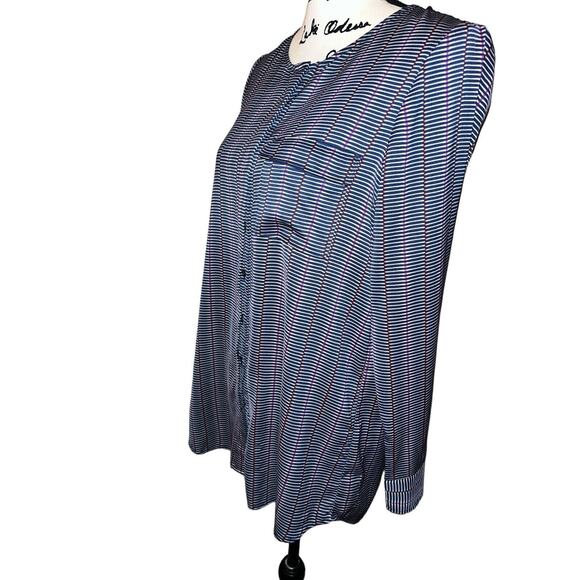 Anthropologie Lilla P Striped Blouse Size Medium Navy Blue Geometric - Picture 3 of 9